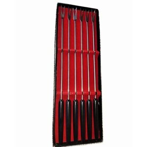 Vintage Hankyu Fondue Fork Set No.155 Japan Stainless Steel Black Handles Case